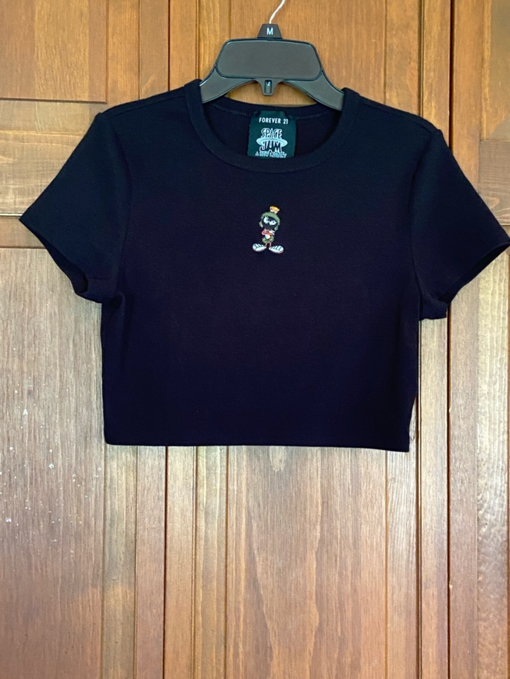 Forever 21 Black Crop Tee with Marvin the Martian Embroidery